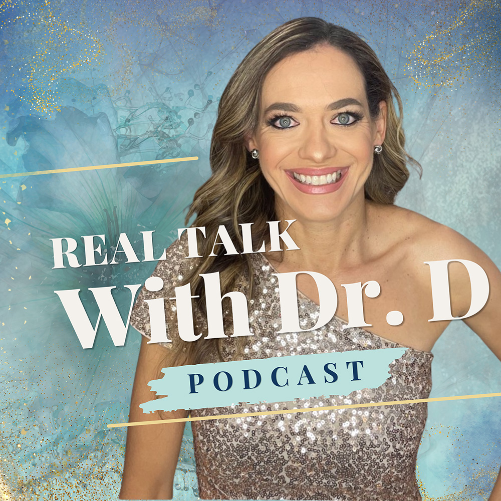 Dr Londono smiling with the title of her podcast overlaid in front and an abstract swil background.
